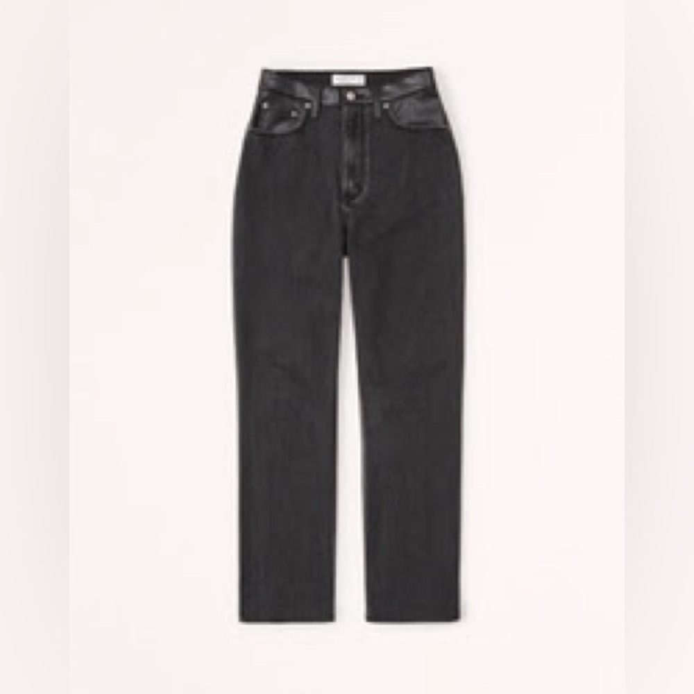 Abercrombie Mixed Fabric Curve Love Ultra High Rise Ankle Straight Jean